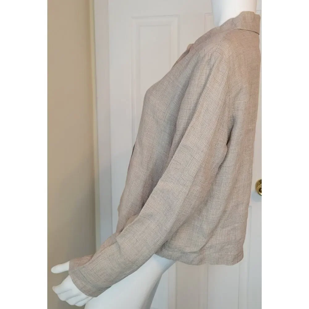 Eileen Fisher Washed Organic Linen Blend Classic Collar Button Down Shirt Size M - Picture 3 of 7